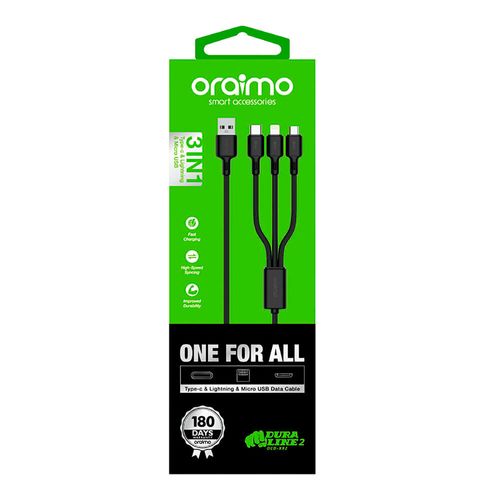 Cable ORAIMO 3 en 1 dura line 1 metro light/tc/micro