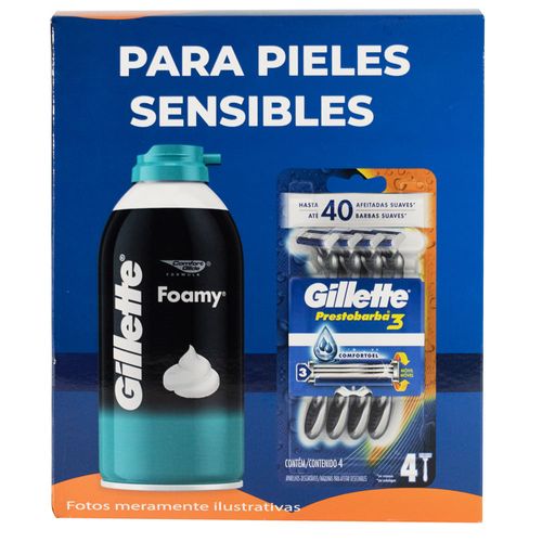 Pack GILLETTE Foamy Sensitive 312 g + Prestobarba x4