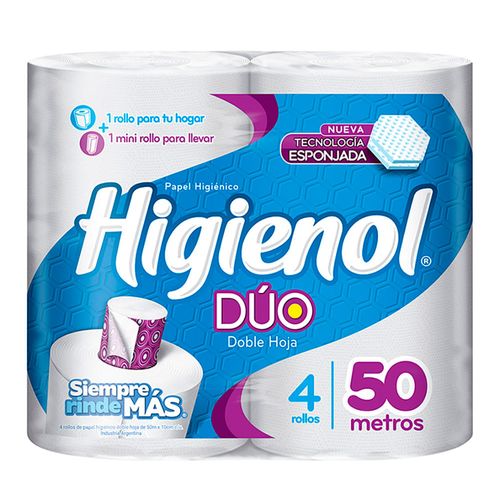 Papel higiénico HIGIENOL doble Hoja duo 50 m x 4 un.