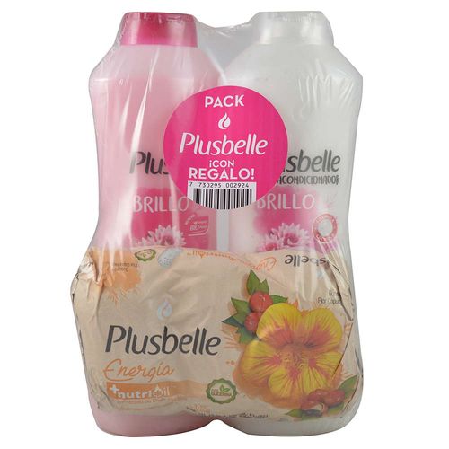 Pack PLUSBELLE shampoo 1L + acondicionador 1L + jabón tripack energía