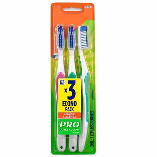 Pack x 3 cepillo dental PRO mayor alcance medio