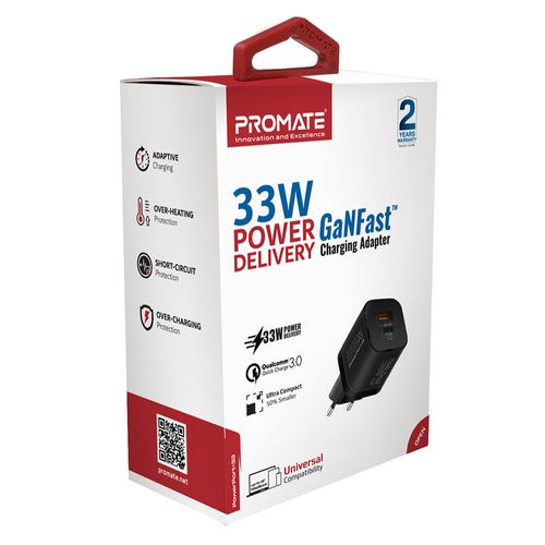 Cargador de pared PROMATE Powerport-33 33w usb-c/a negro