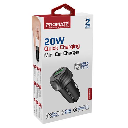 Cargador de auto PROMATE Drivegear-20w usb/usb-c negro