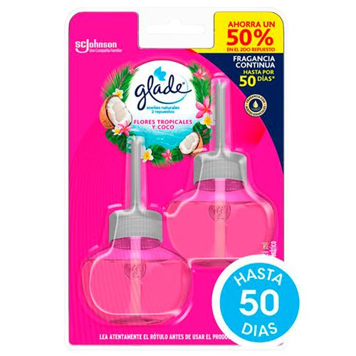 Desodorante de ambiente GLADE Aceite Natural Flores Tropicales repuesto x 2