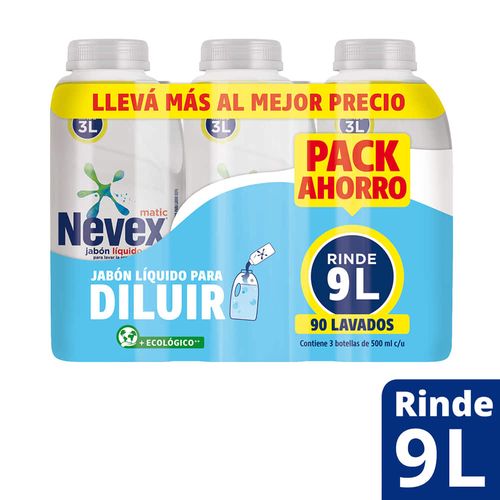 Pack x 3 detergente líquido NEVEX para diluir 500 cc