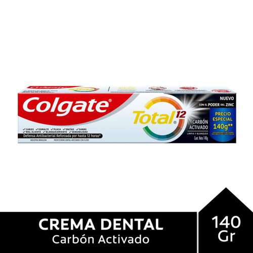 Crema dental COLGATE total 12 carbón 140 g