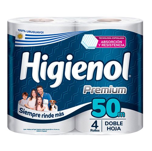 Papel Higiénico Higienol Premium Doble Hoja 50 m x 4 un.