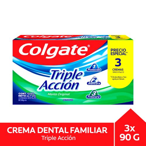 Pack x 3 crema dental COLGATE Triple Acción 90 g con 20% dto.