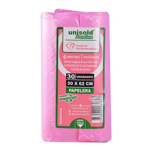 Bolsa residuo en rollo UNISOLD 50 x 62 cm rosa x 30 un