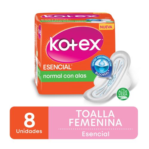 Toalla femenina KOTEX normal con alas esencial 8 un.