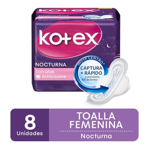 Toalla Femenina KOTEX Nocturna con Alas 8 un.