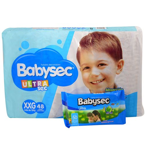 Pañal BABYSEC ultra jumbo pack XXG 48 un. + toallas húmedas de regalo