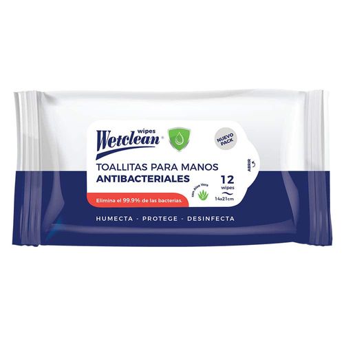 Toallitas húmedas WETCLEAN antibacterial 12 un.