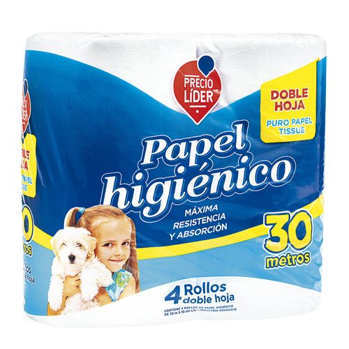 Papel higiénico PRECIO LÍDER doble hoja 30 mt x 4 un.