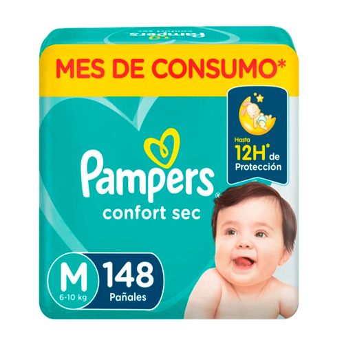 Pañal PAMPERS confort sec M 148 un.