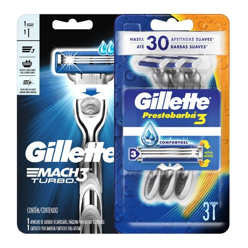 Pack Gillette Presto Barba 3 hombre 3 un. + Mach 3 turbo